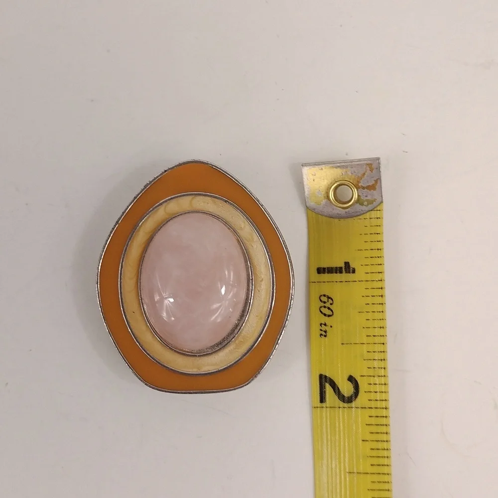Vintage CS for Avon Rose Quartz and Enamel Brooch
